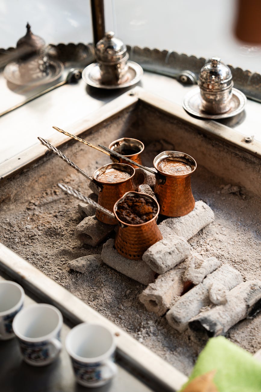 traditional turkish coffee brewing in istanbul