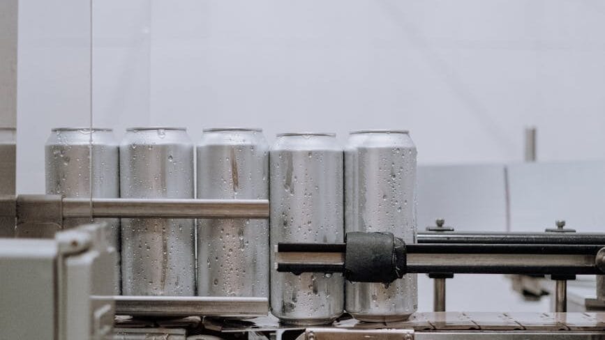 metal cans in brewery