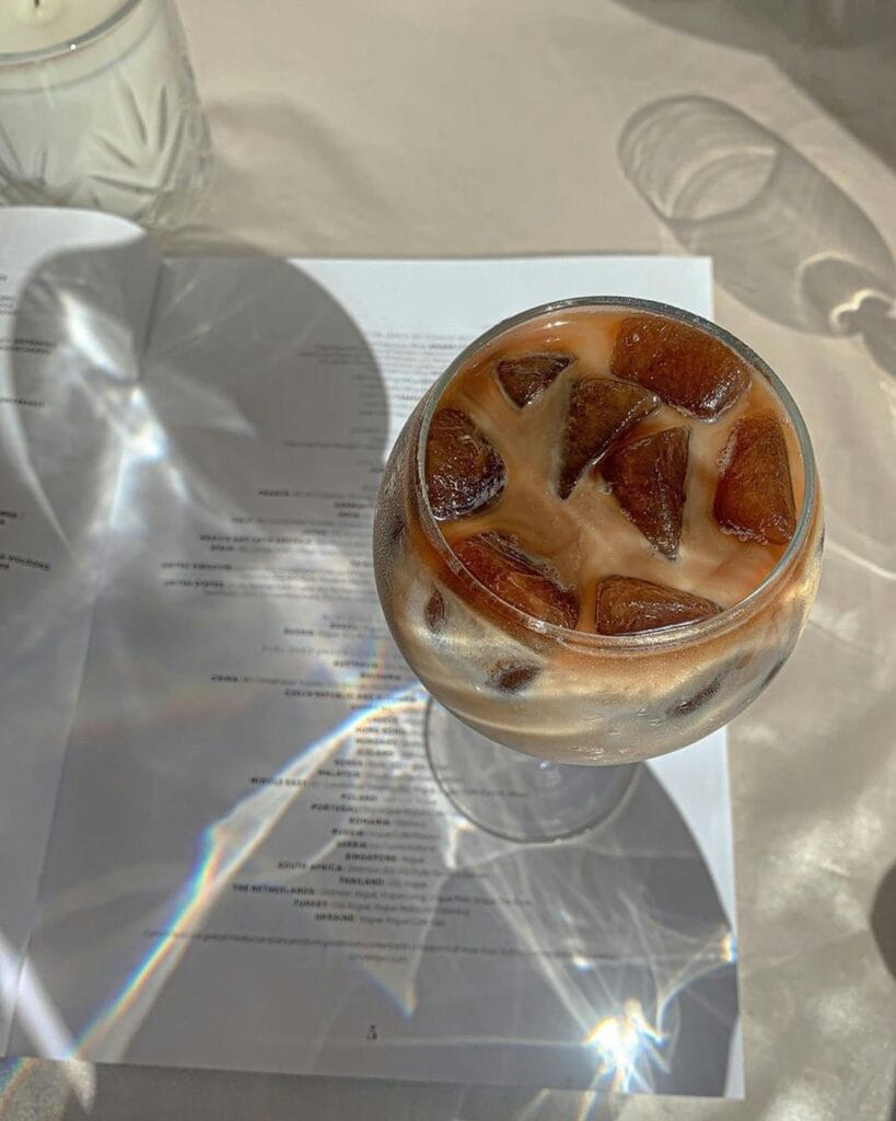 photo of a glass with iced coffee